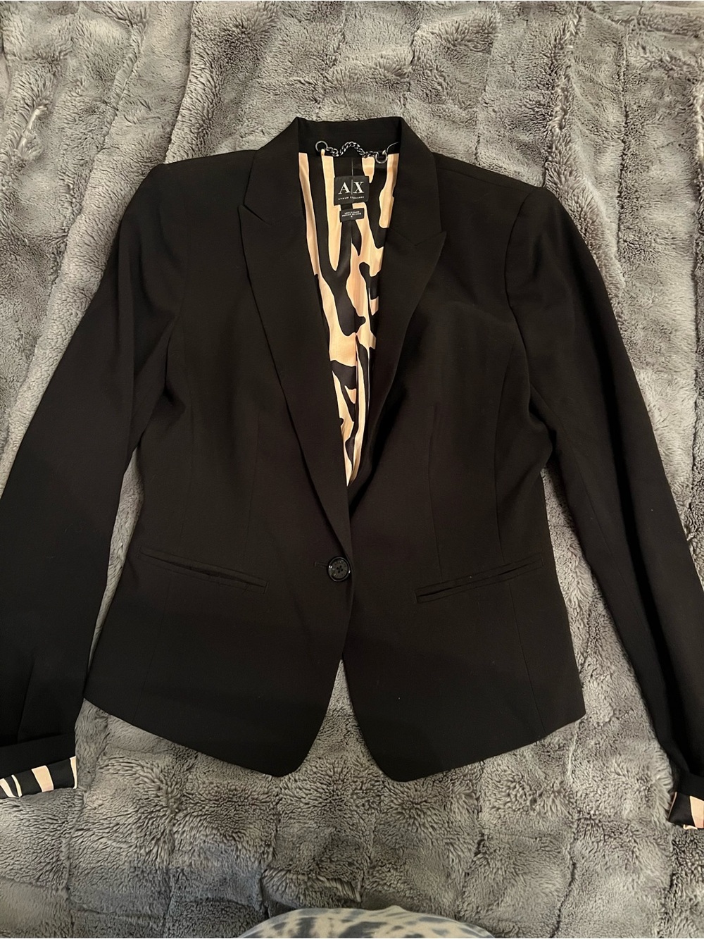 Armani Exchange Black Blazer with Animal-Print Lining
